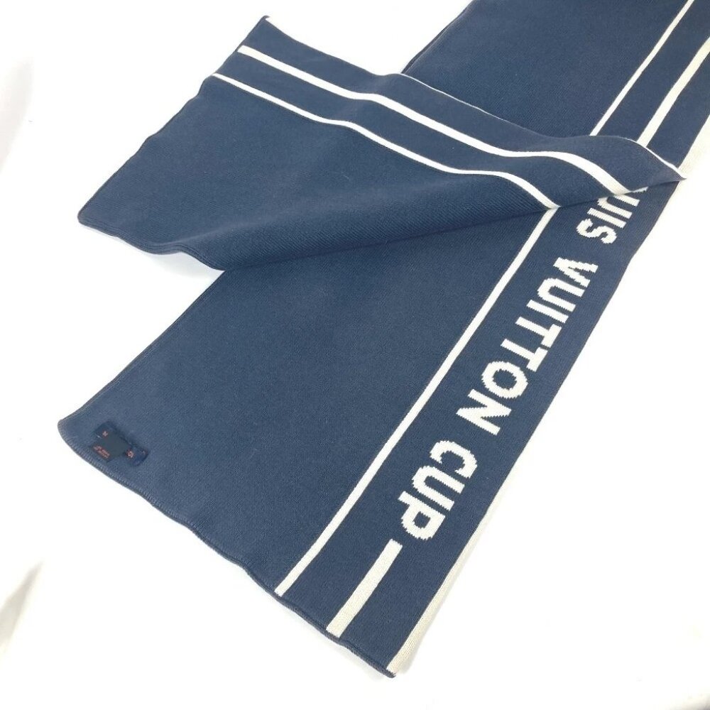 LOUIS VUITTON Louis Vuitton Cup LVCUP logo Scarf cotton / Cashmere Navy/White - Picture 3 of 9